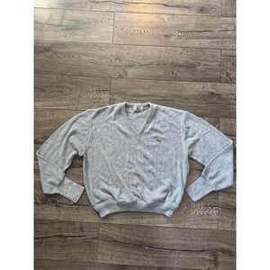 Vintage Izod Lacoste Sweater Mens Small‎ Gray V Neck Long Sleeve Acrylic 80s